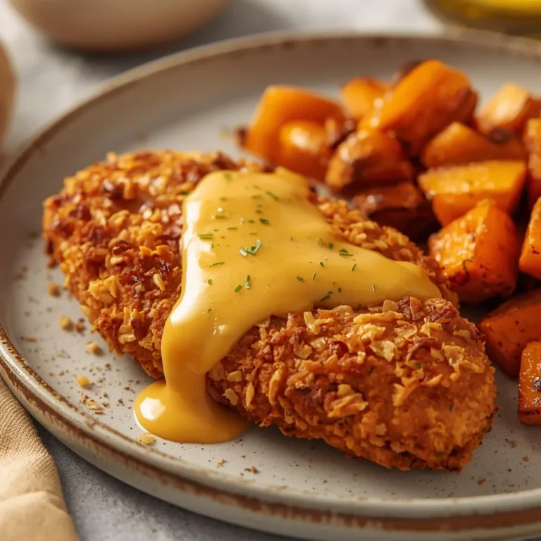 Pretzel Chicken with Mustard-Cheddar Sauce