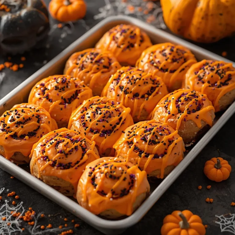 Halloween Cinnamon Rolls with Orange Frosting