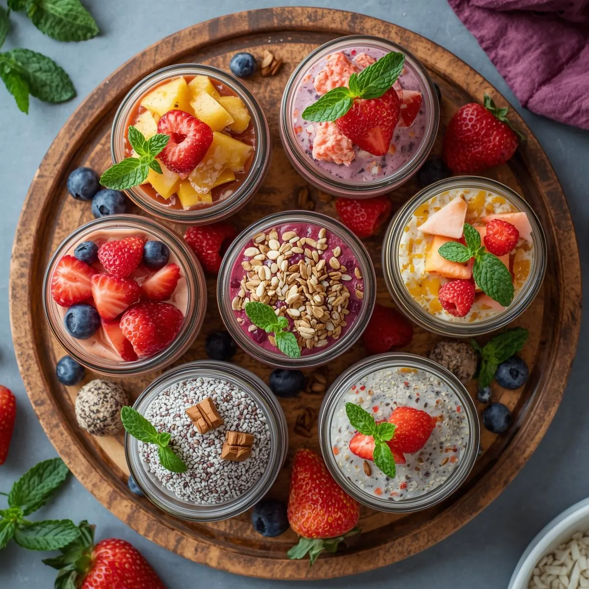 Assorted no-bake healthy desserts displayed on a serving platter