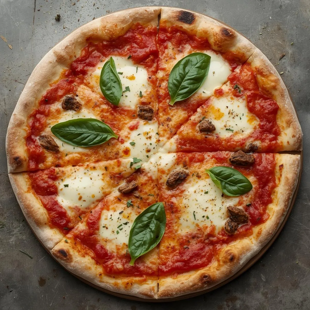 Classic Margherita pizza with melted mozzarella and fresh basil