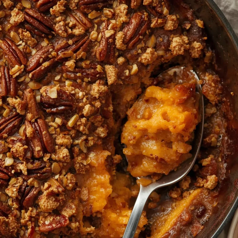 Sweet Potato Casserole with Pecan Streusel & Maple Drizzle