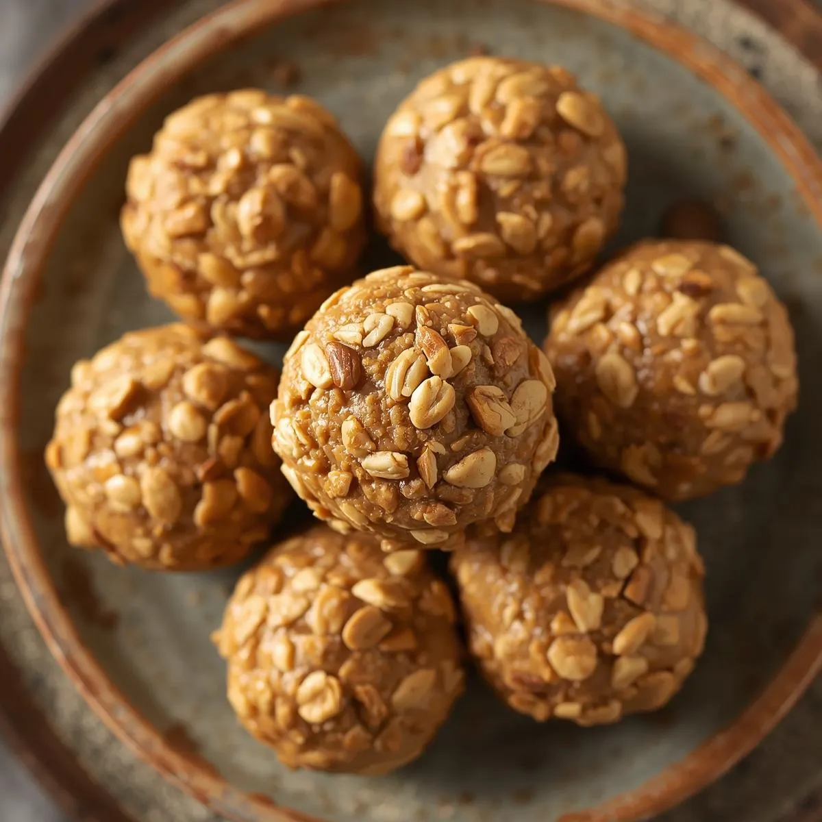 Peanut butter oatmeal energy bites stacked on a plate