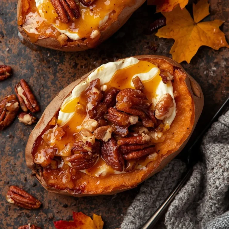 Creamy Maple Pecan Brie Stuffed Sweet Potatoes
